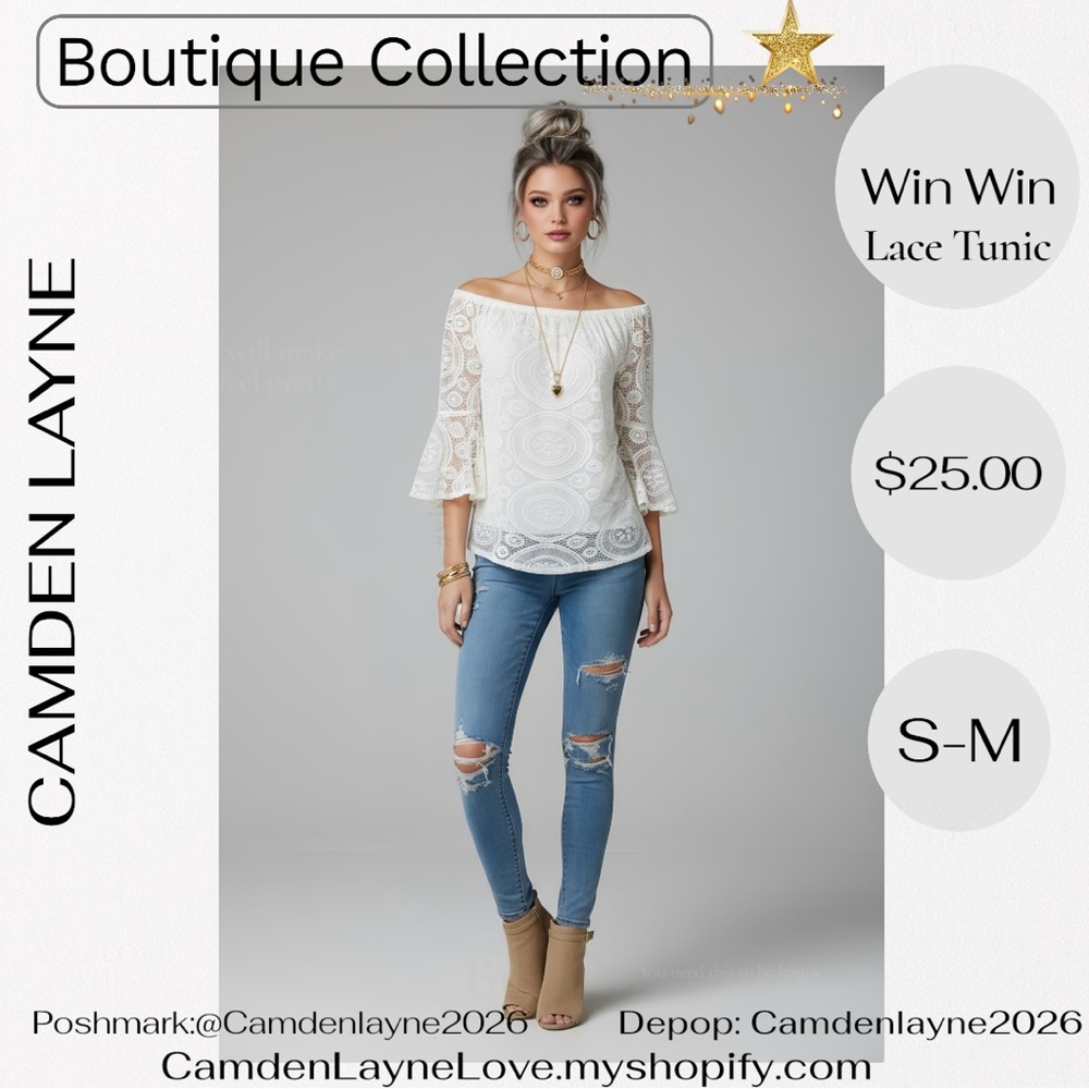 WinWin Lace Off-Shoulder Tunic Blouse - White - Picture 7 of 11